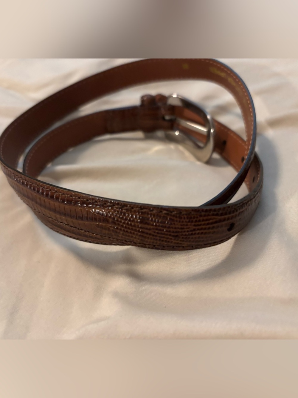 Leather Belt  Cognac 35 Inches Century Canada Classic Piece Snake Skin Texture